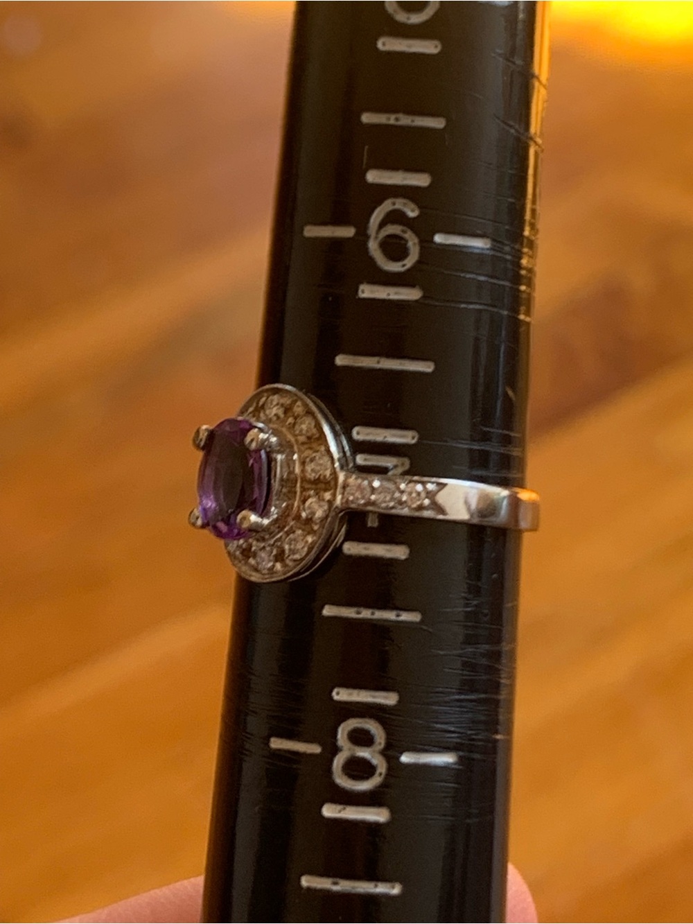 14k Gold Amethyst Diamond Halo Ring - Picture 8 of 9